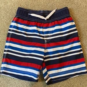 Gymboree boys swim trunks shorts stripes blue red